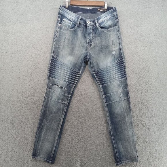 Southpole Jeans Mens 32x32 Blue Light Wash Skinny‎ Moto Distressed Denim Biker - Picture 1 of 12